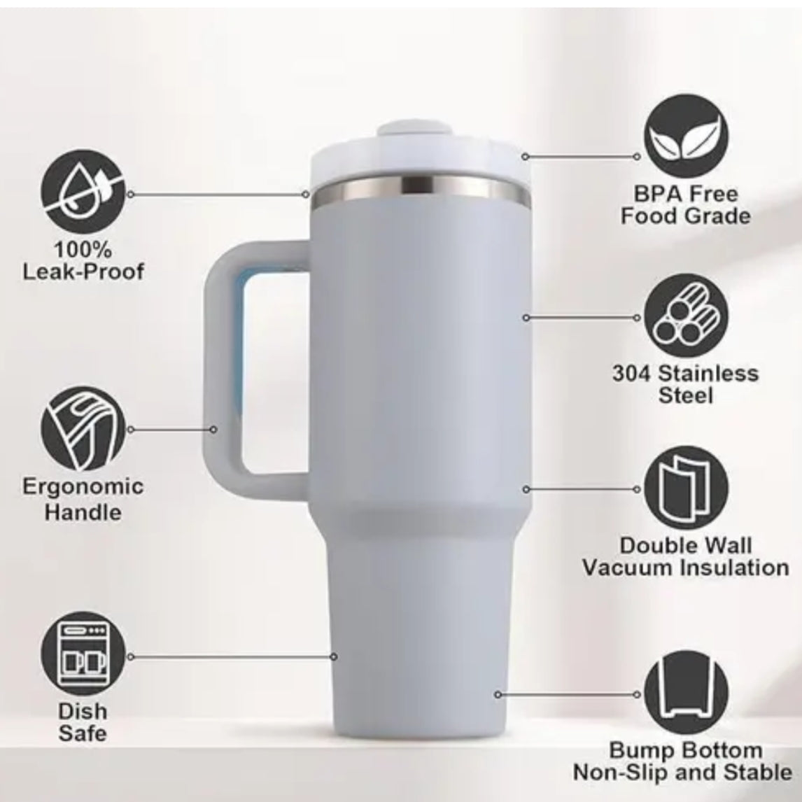 Insulated Tumbler Mug 1200ml + 5 straw